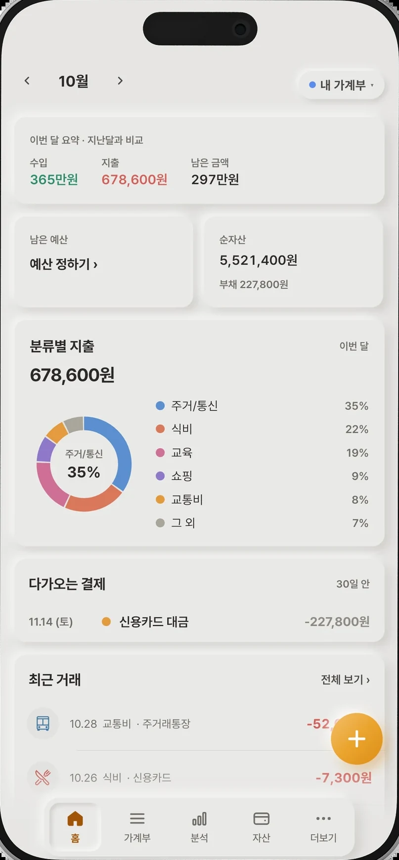 체다 모바일 앱의 홈 화면(예시)